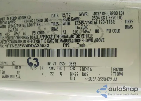 2013 Ford E-250 Commercial from USA, damaged, VIN 1FTNE2EW4DDA25532